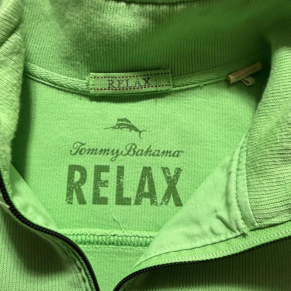 Tommy Bahama Sweatshirt Mens Medium Green Relax 1/4 Zip Mock Neck Pullover Logo - Picture 6 of 11
